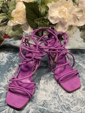 SCHUTZ Purple Lace-Up Strappy Heeled Sandals